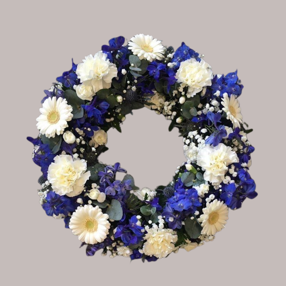 Blue and White Floral Wreath