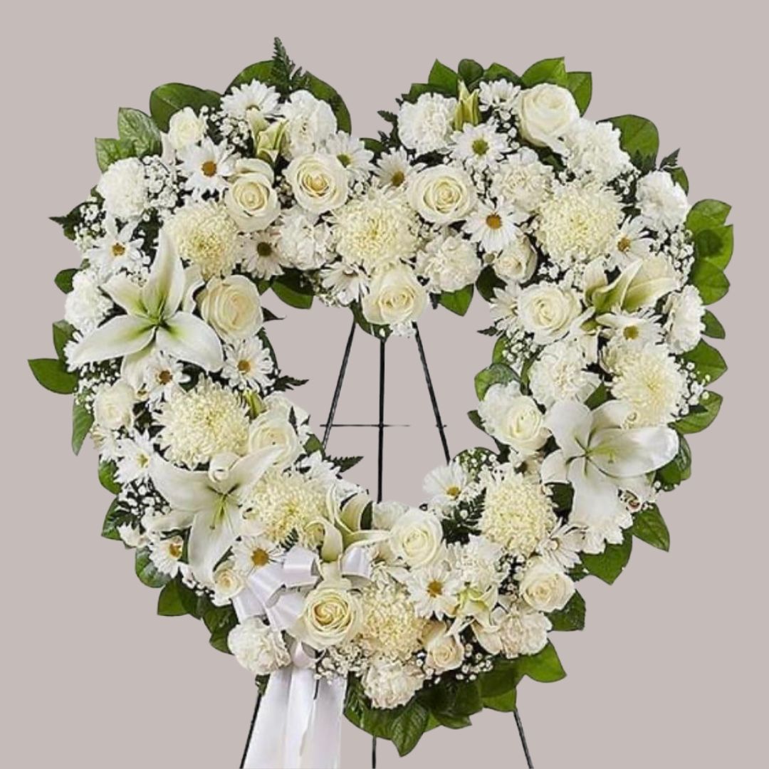 Heart-Shaped White Funeral Arrangement