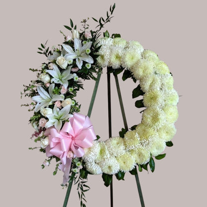 White and Pink Funeral Wreath